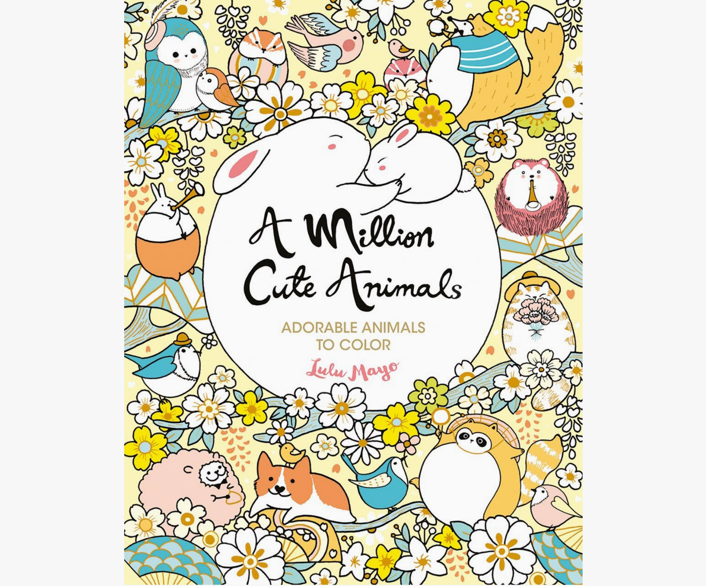 Coloring book cover with cute animals and flowers