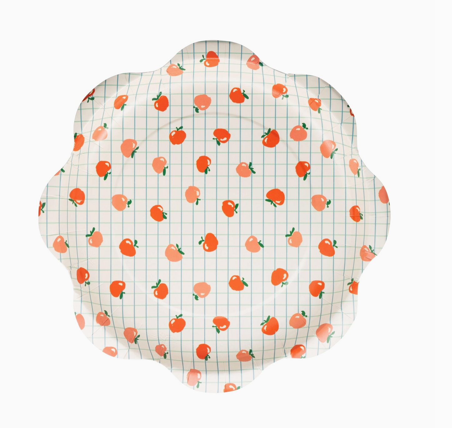 Decorative plate with peach pattern on a white background