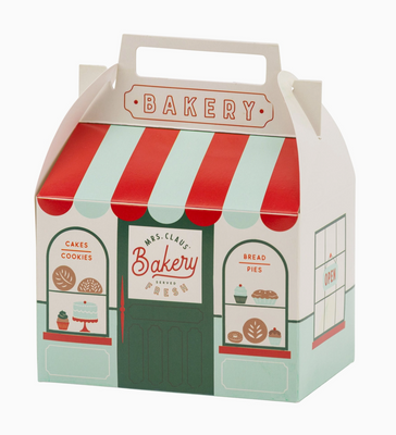 Bakery-themed gift box with red and green striped awning on a white background