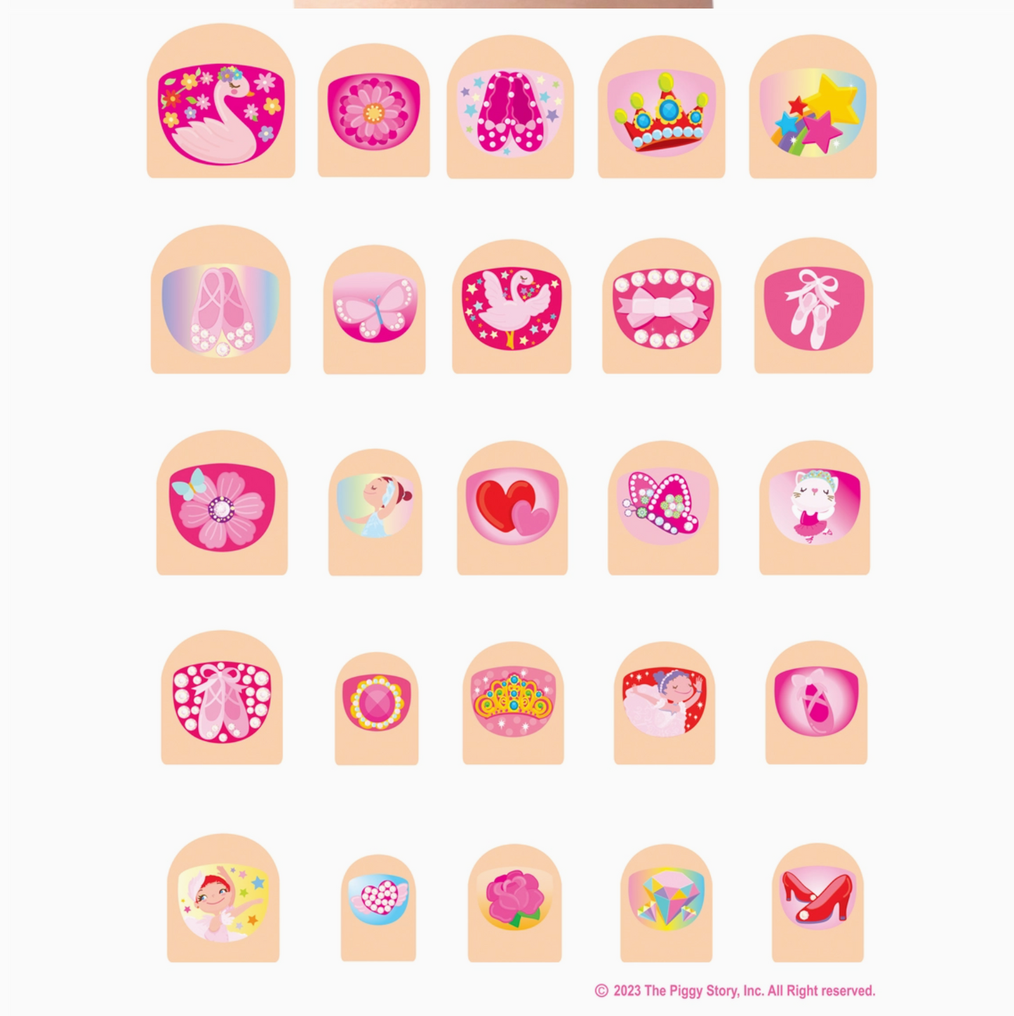 Set of cartoon nail art designs on a white background