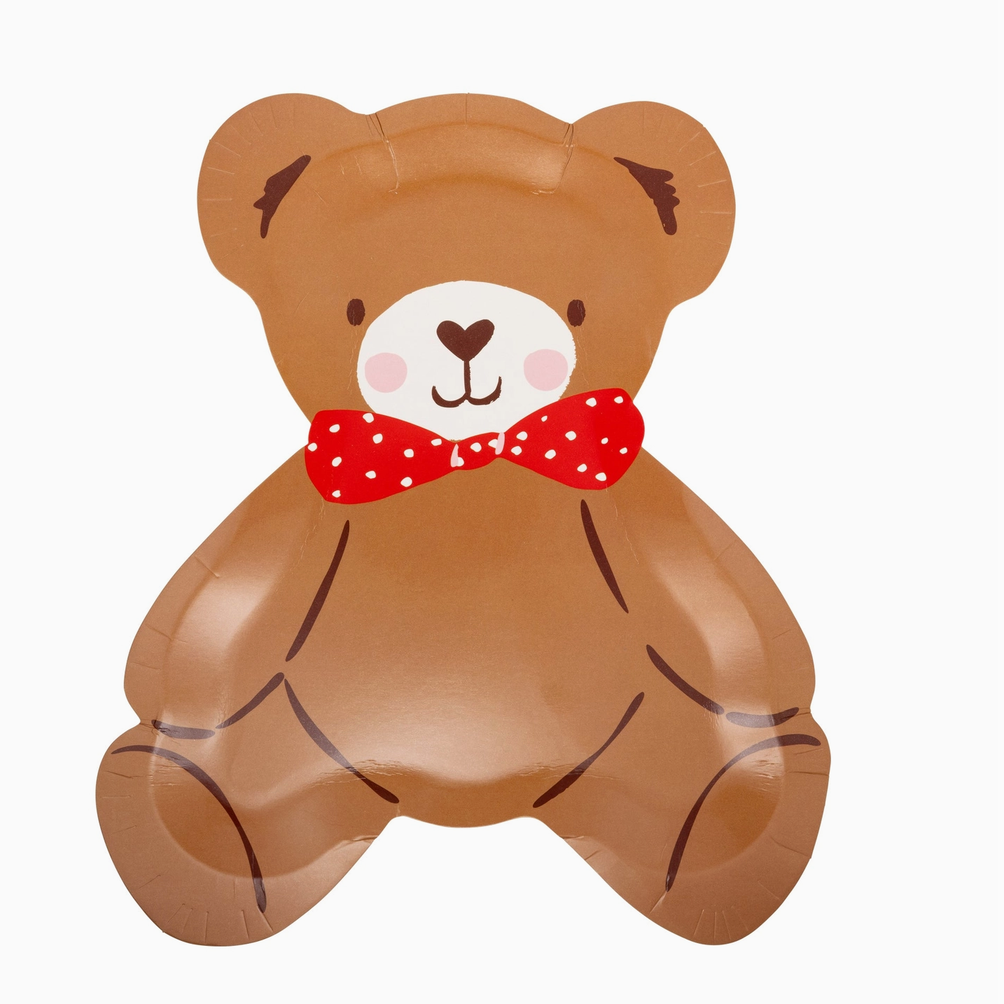 Teddy bear-shaped balloon with a red bow tie on a white background