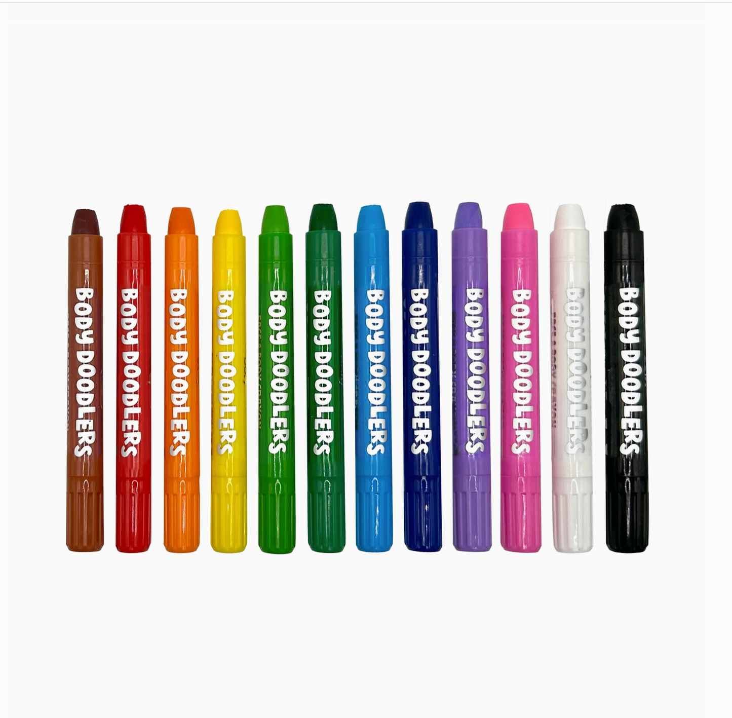 Set of Body Doodlers markers in various colors on a white background