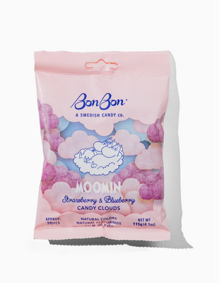 Pink package of BonBon candy clouds with cloud design on a white background