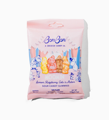 Pink package of BonBon Sour Candy Gummies on a white background