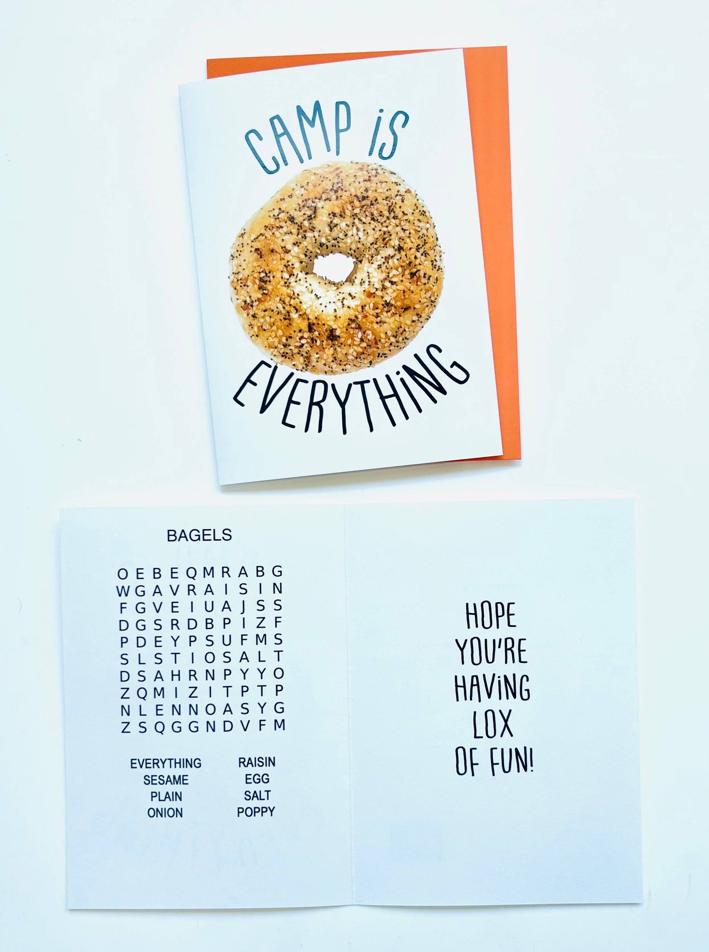 Card with a bagel illustration and text on a white background