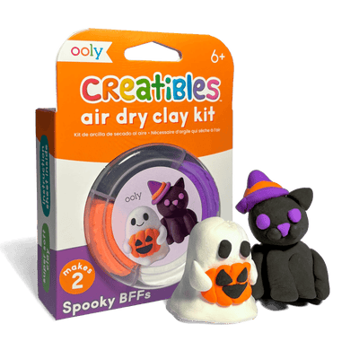 Ooly Creatibles air dry clay kit packaging with Halloween-themed clay figures on a green background