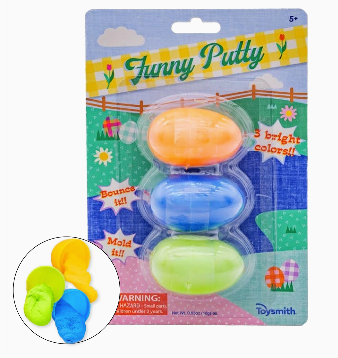 Packaged Funny Putty toy with colorful putty balls and packaging details.