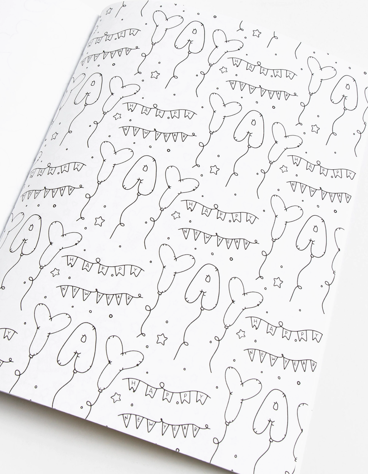 Coloring book page with abstract line art design on a white background