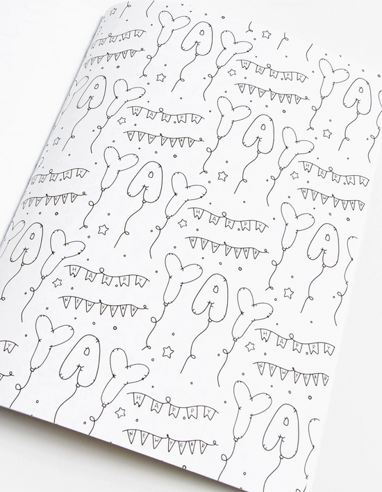 Coloring book page with abstract line art design on a white background