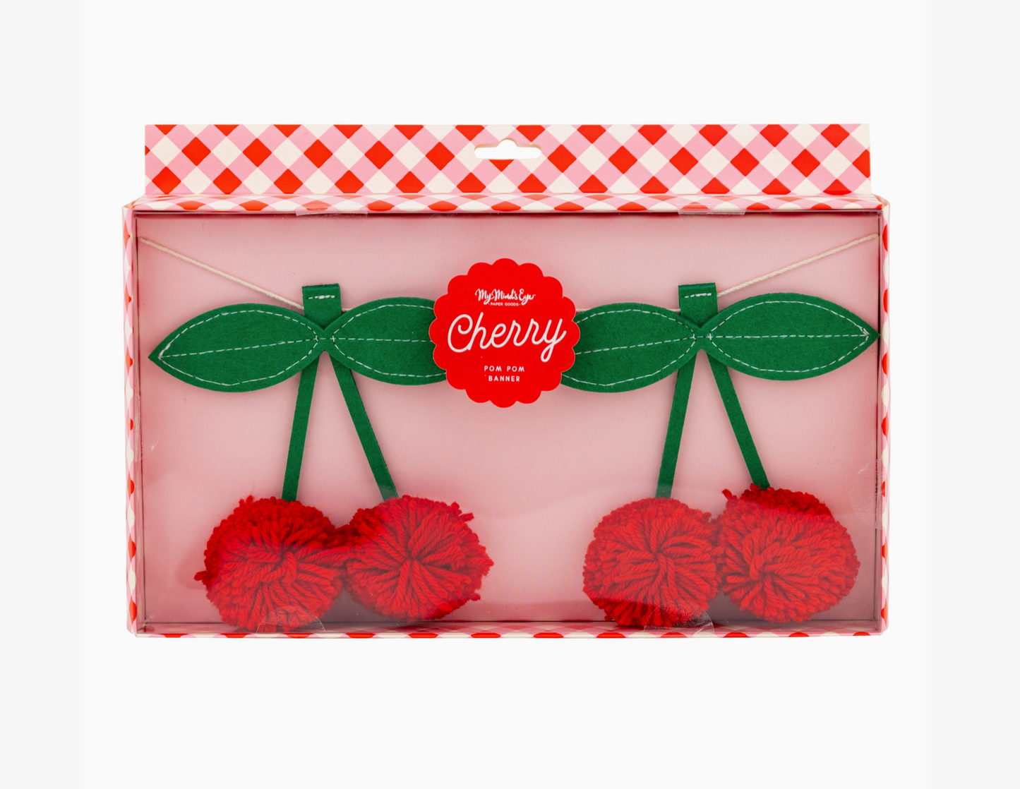 Packaged cherry-shaped hair clips with a red and white checkered lid on a white background.
