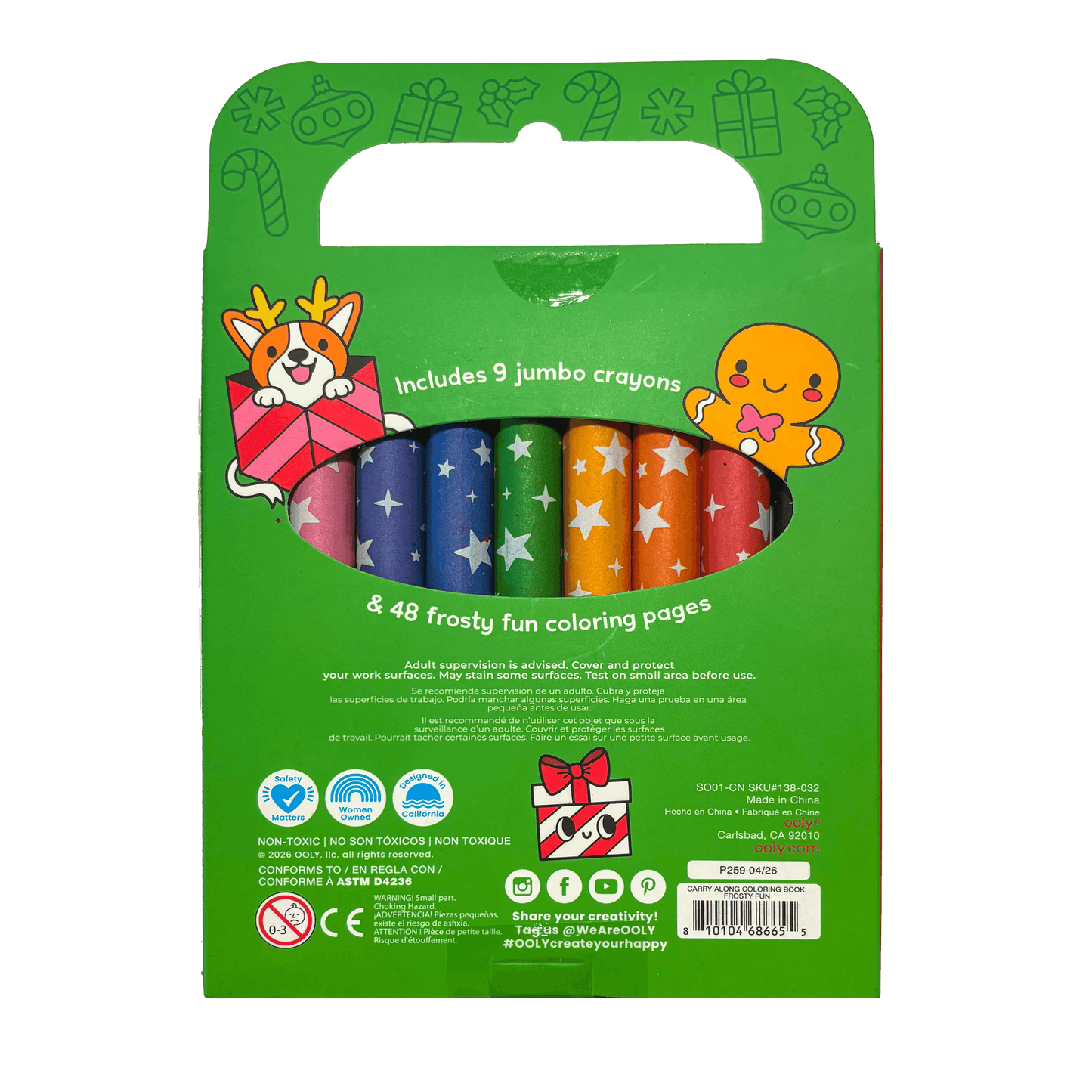 Green packaging of jumbo crayons with cartoon characters on a green background