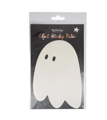 Pack of ghost-shaped sticky notes with a brand logo on a white background