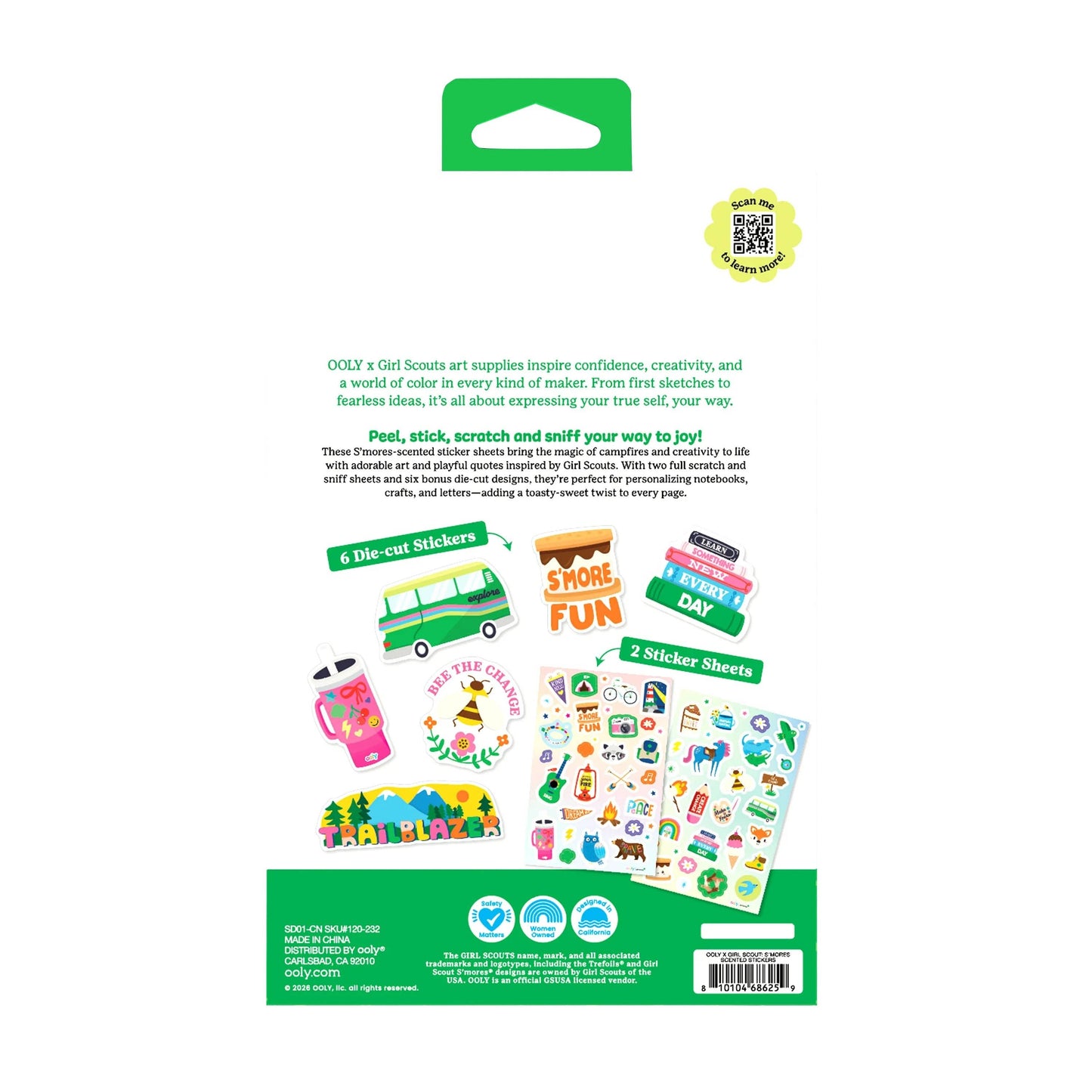Back of a packaging for art supplies with colorful graphics and text.
