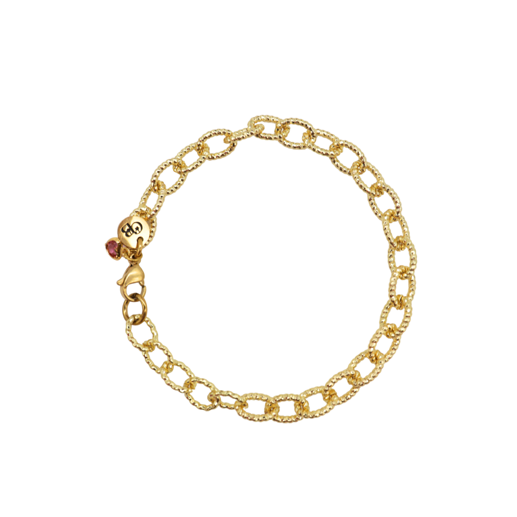 Gold chain bracelet on a white background