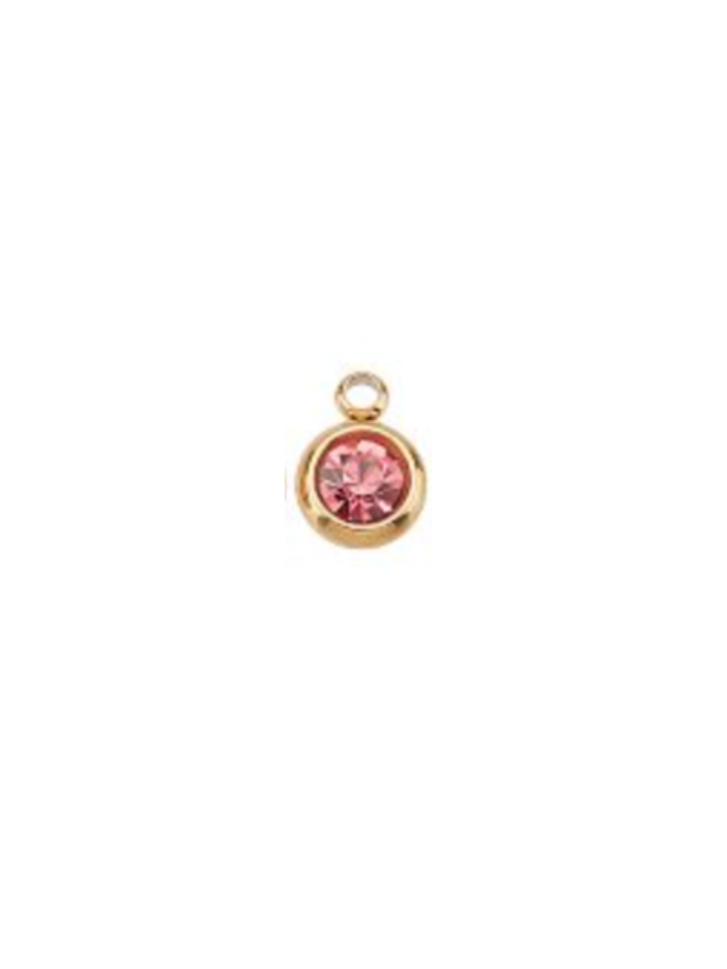 Gold pendant with a pink gemstone on a white background