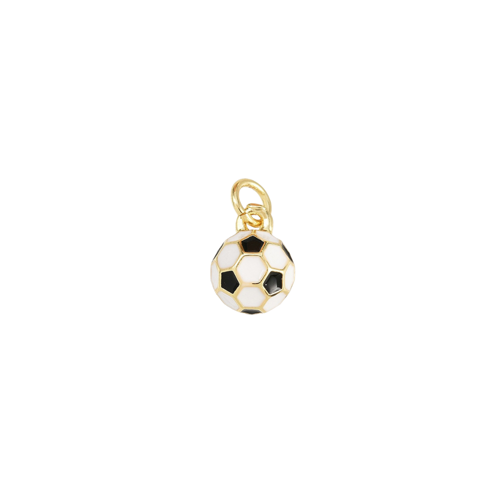 Gold soccer ball charm on a white background