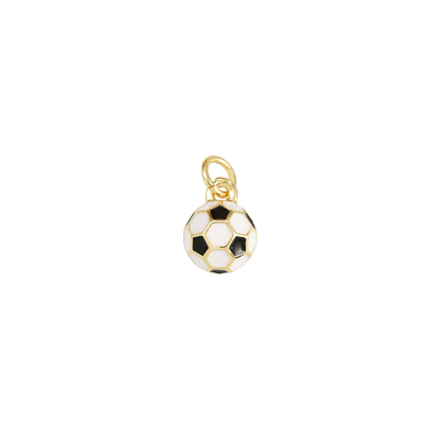 Gold soccer ball charm on a white background