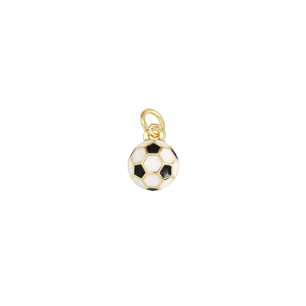 Gold soccer ball charm on a white background