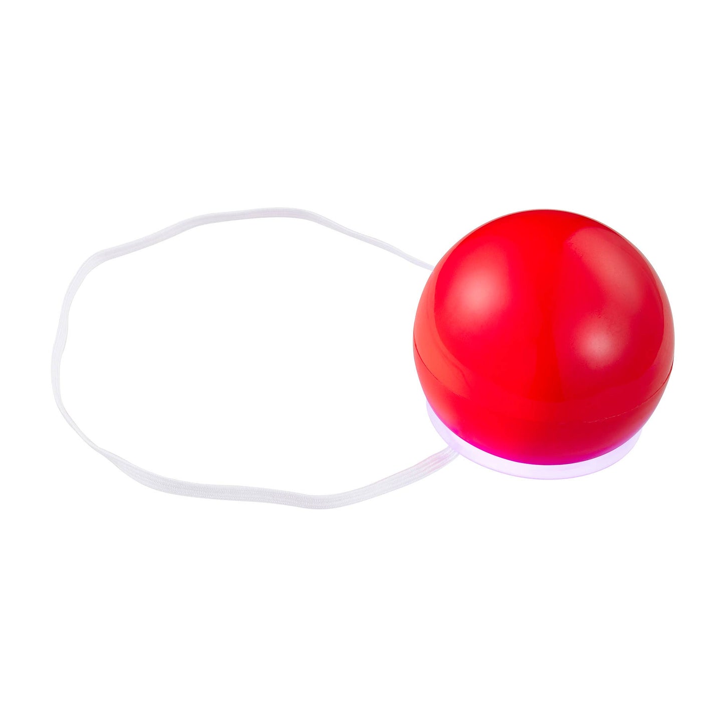 A red spherical device with a white elastic strap, shown on a plain white background.