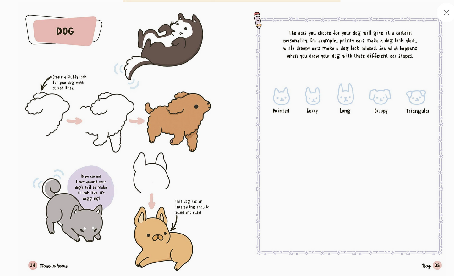 Illustration of a dog with various shapes and text on a white background