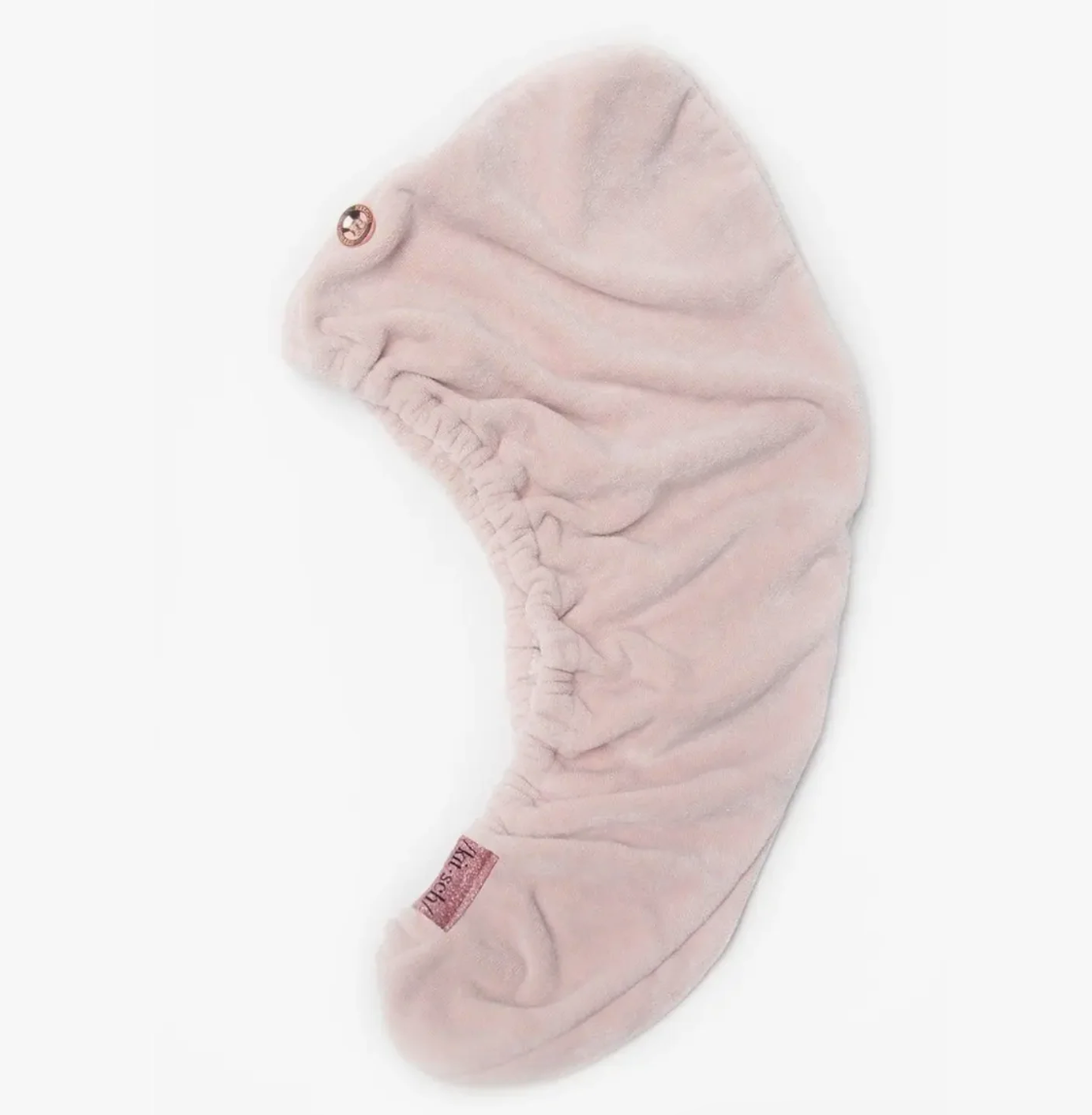 Pink micro fiber hair towel on a white background