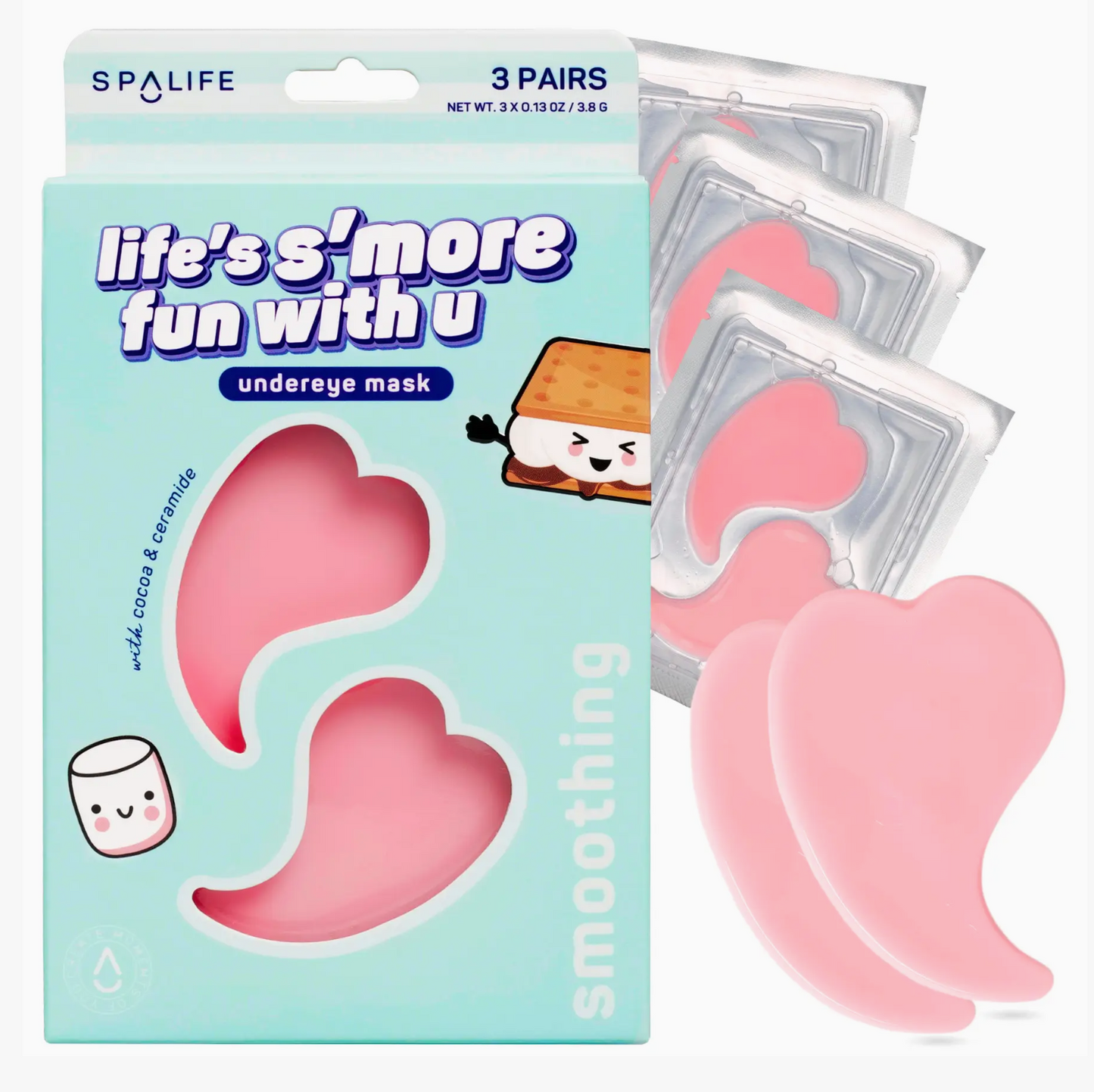 Spalife undereye mask packaging with pink heart-shaped masks on a white background