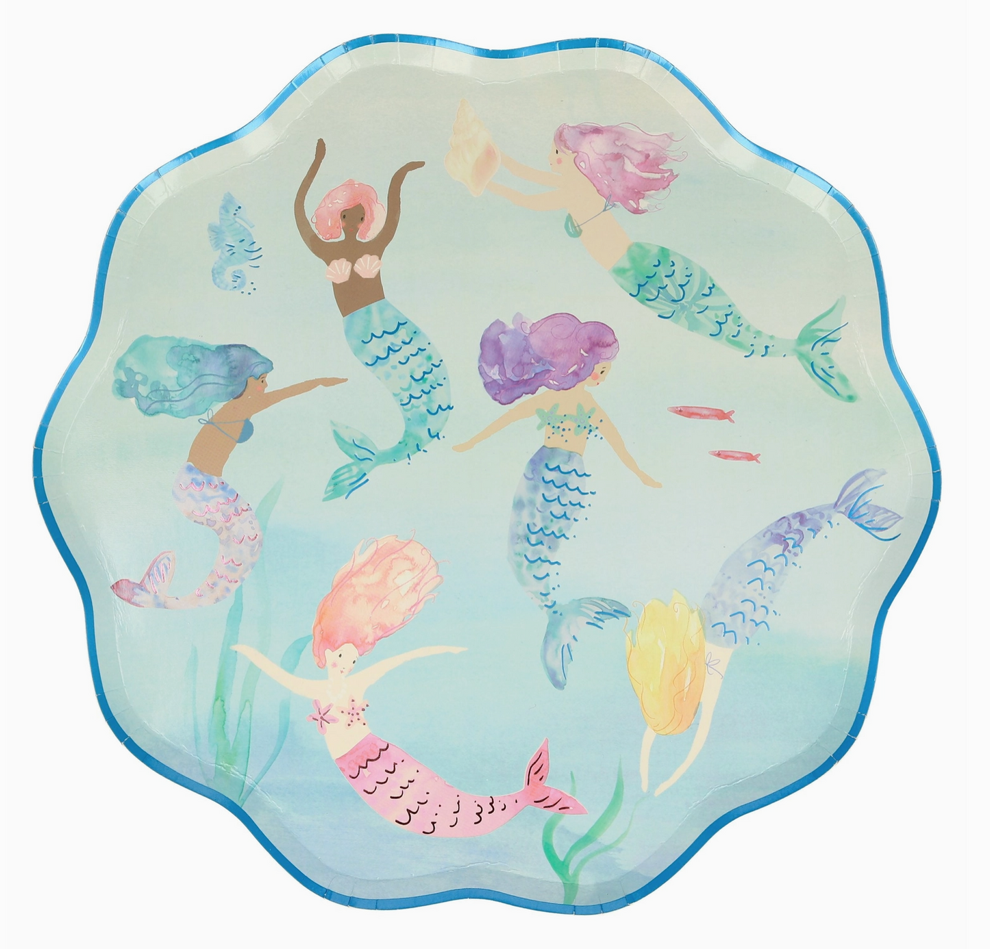 Round towel with mermaid design on a white background