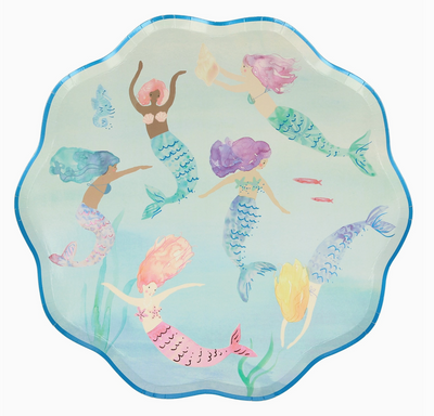 Round towel with mermaid design on a white background