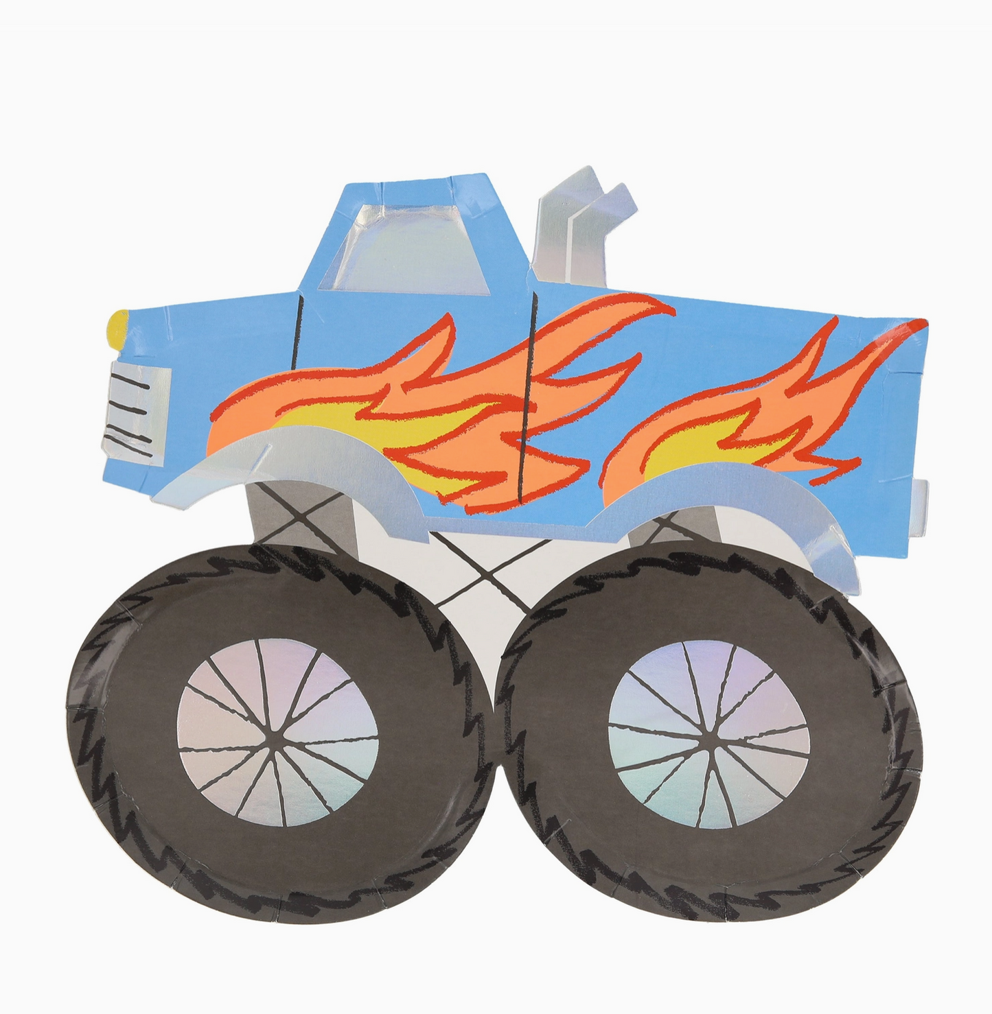 Toy truck with flames on a white background