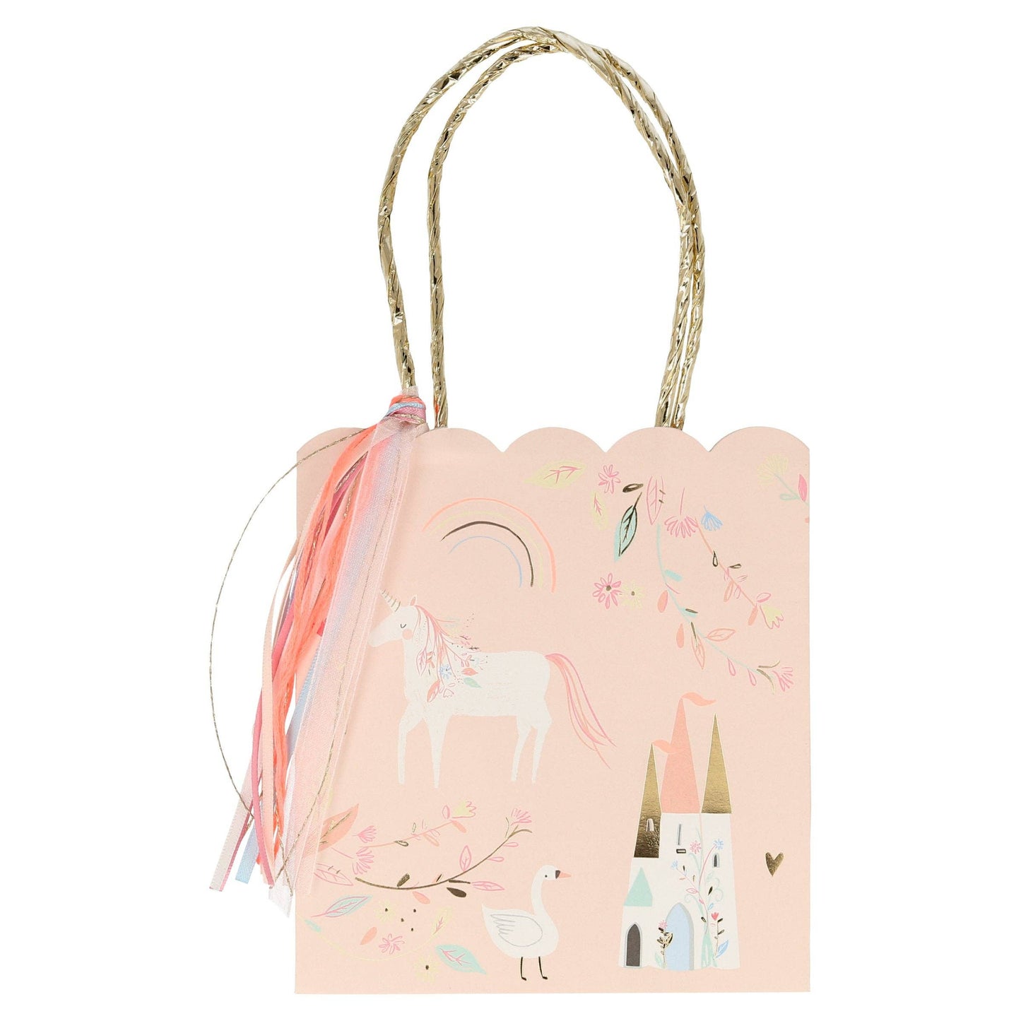 Decorative gift bag with a unicorn design on a white background