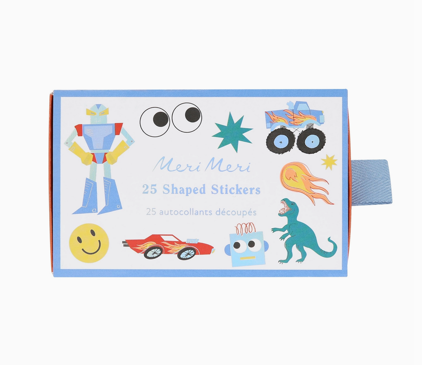Pack of 25 shaped stickers with colorful designs on a blue background