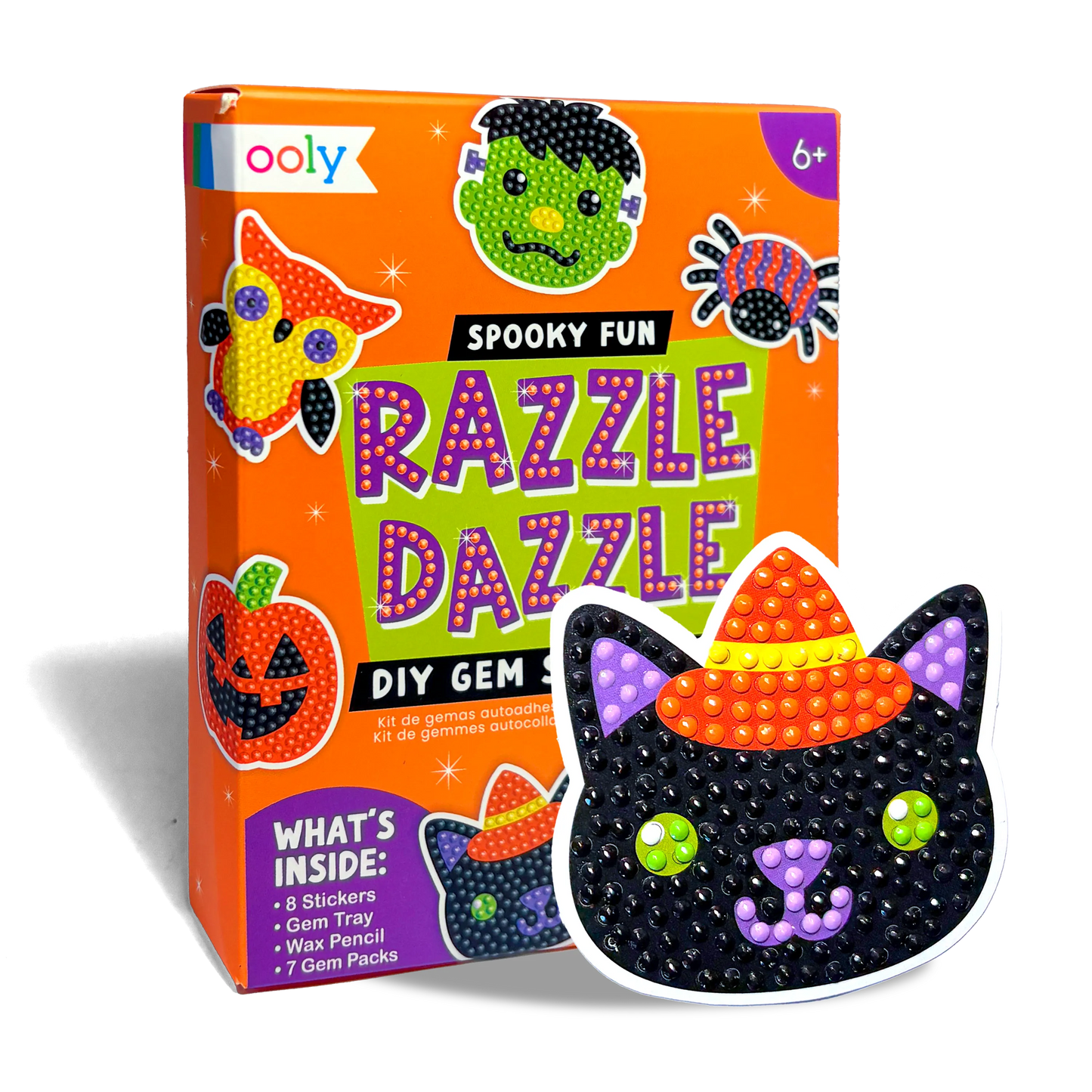 Ooly Razzle Dazzle DIY gem kit packaging with a black cat decoration on a white background