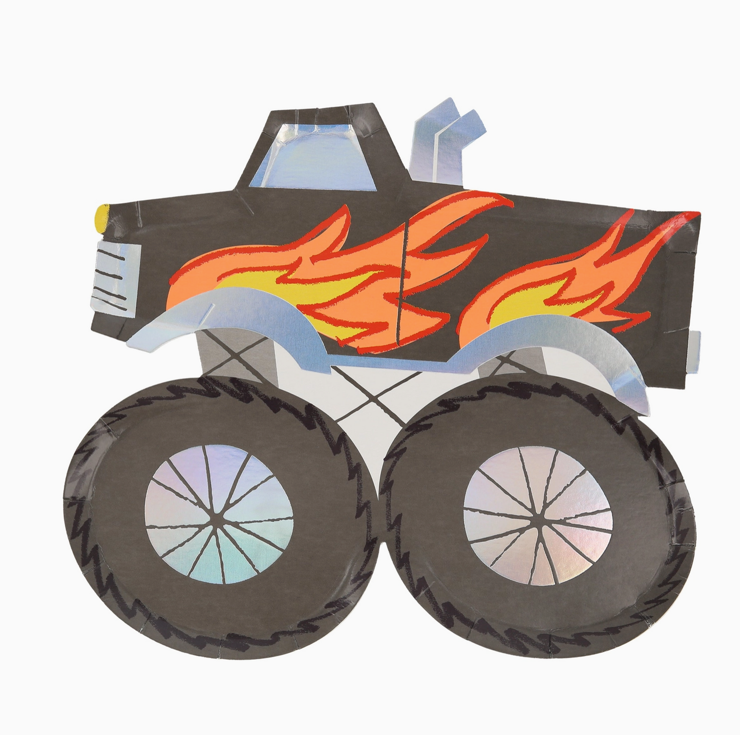 Toy truck with flames on a white background