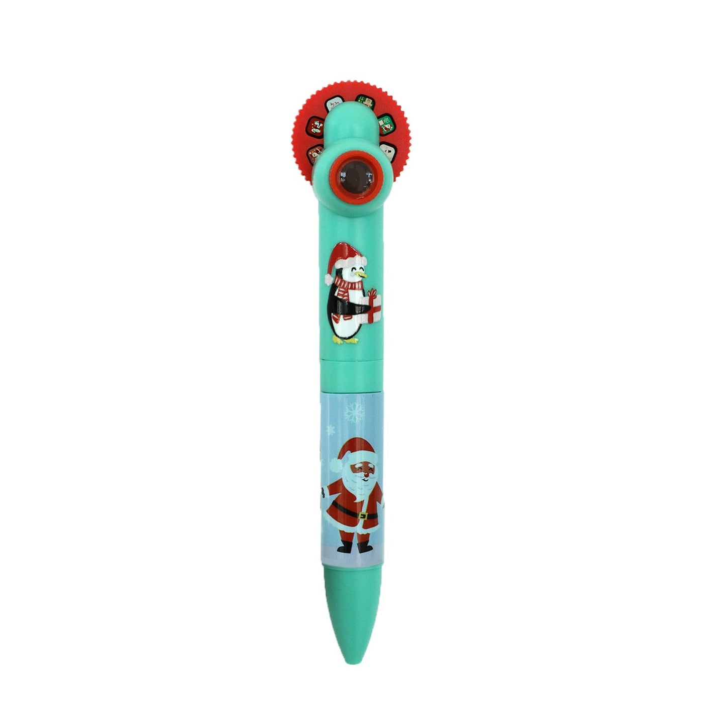 Pen with Christmas-themed design on a white background