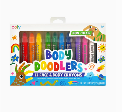Packaging of Ooly Body Doodlers face and body crayons on a white background