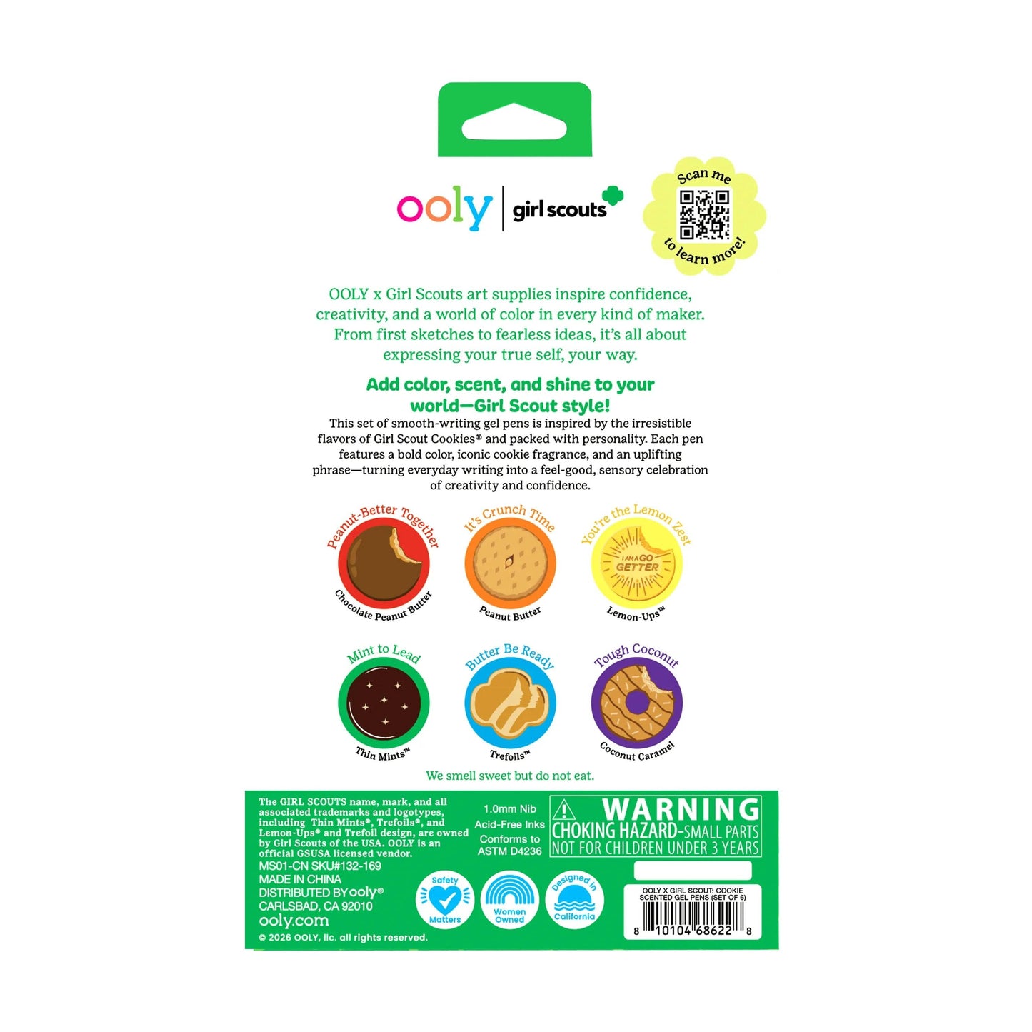 Ooly Girl Scouts art supplies packaging with color swatches and text on a white background
