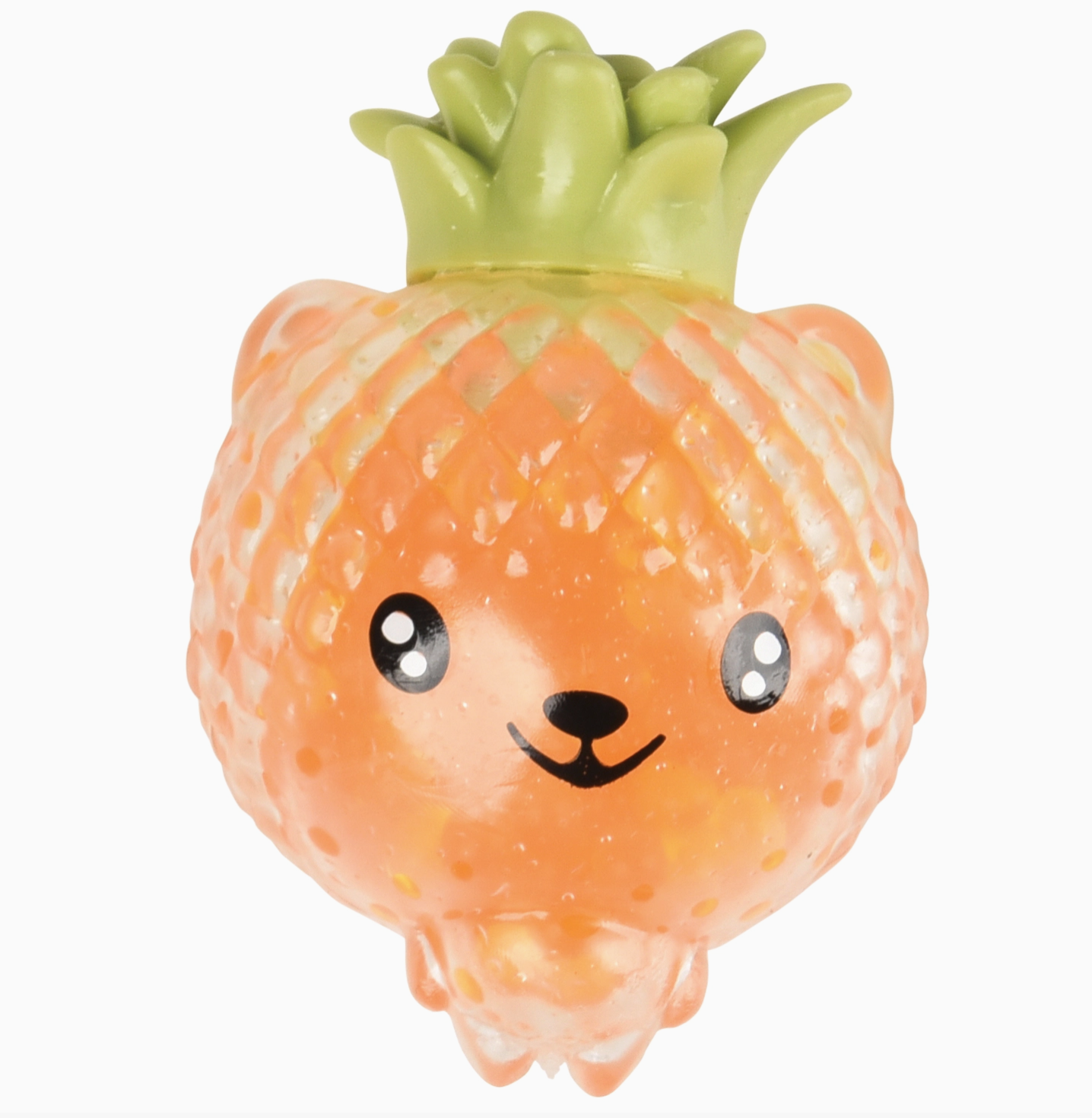Pineapple-shaped toy with a face on a white background