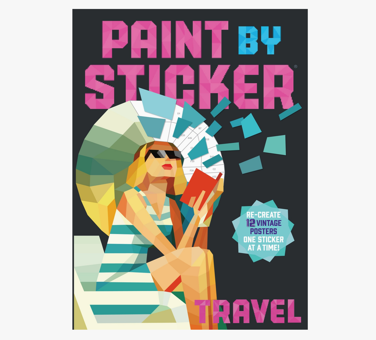 Cover of 'Paint by Sticker' travel book with a colorful design and text.