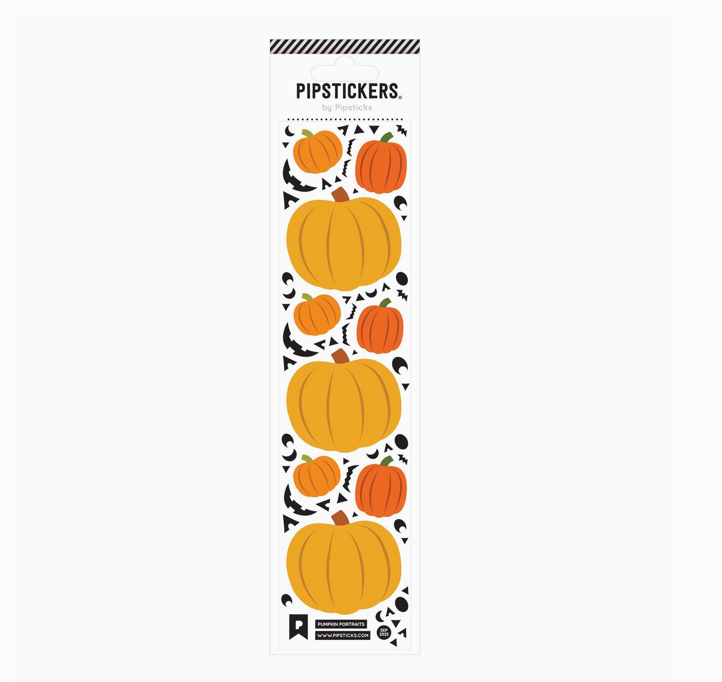 A sheet of Pumpkin Portraits PipStickers with various designed pumpkin patterns and the Pipsticks manifesto.