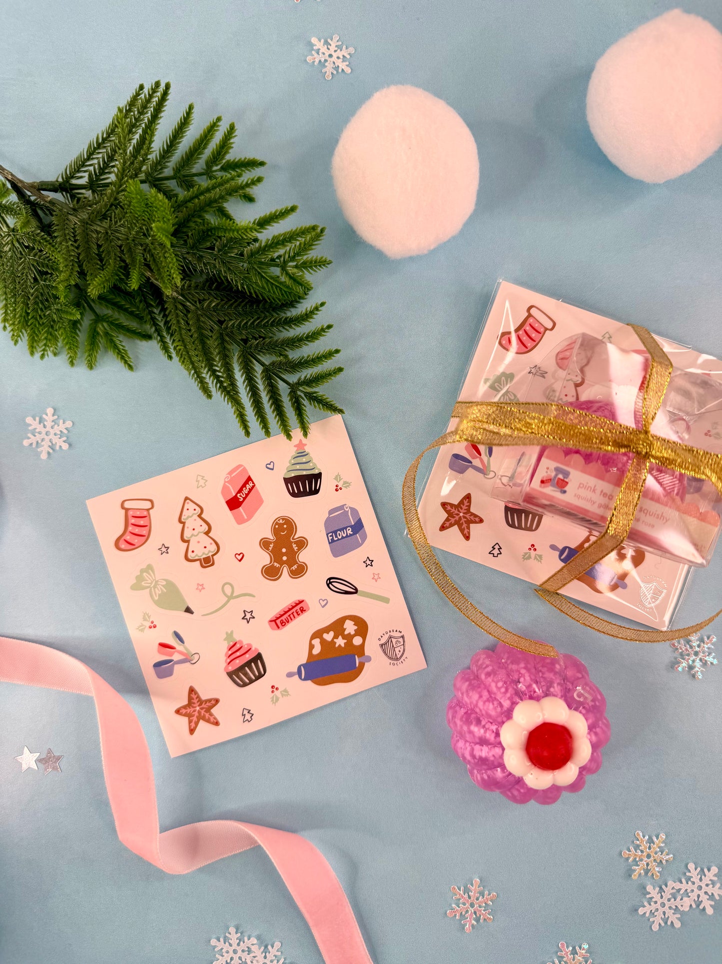 Gift card with festive design on a blue background with decorative elements