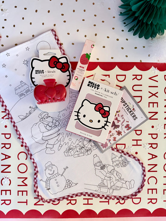 Hello Kitty-themed product with Christmas design on a polka dot background