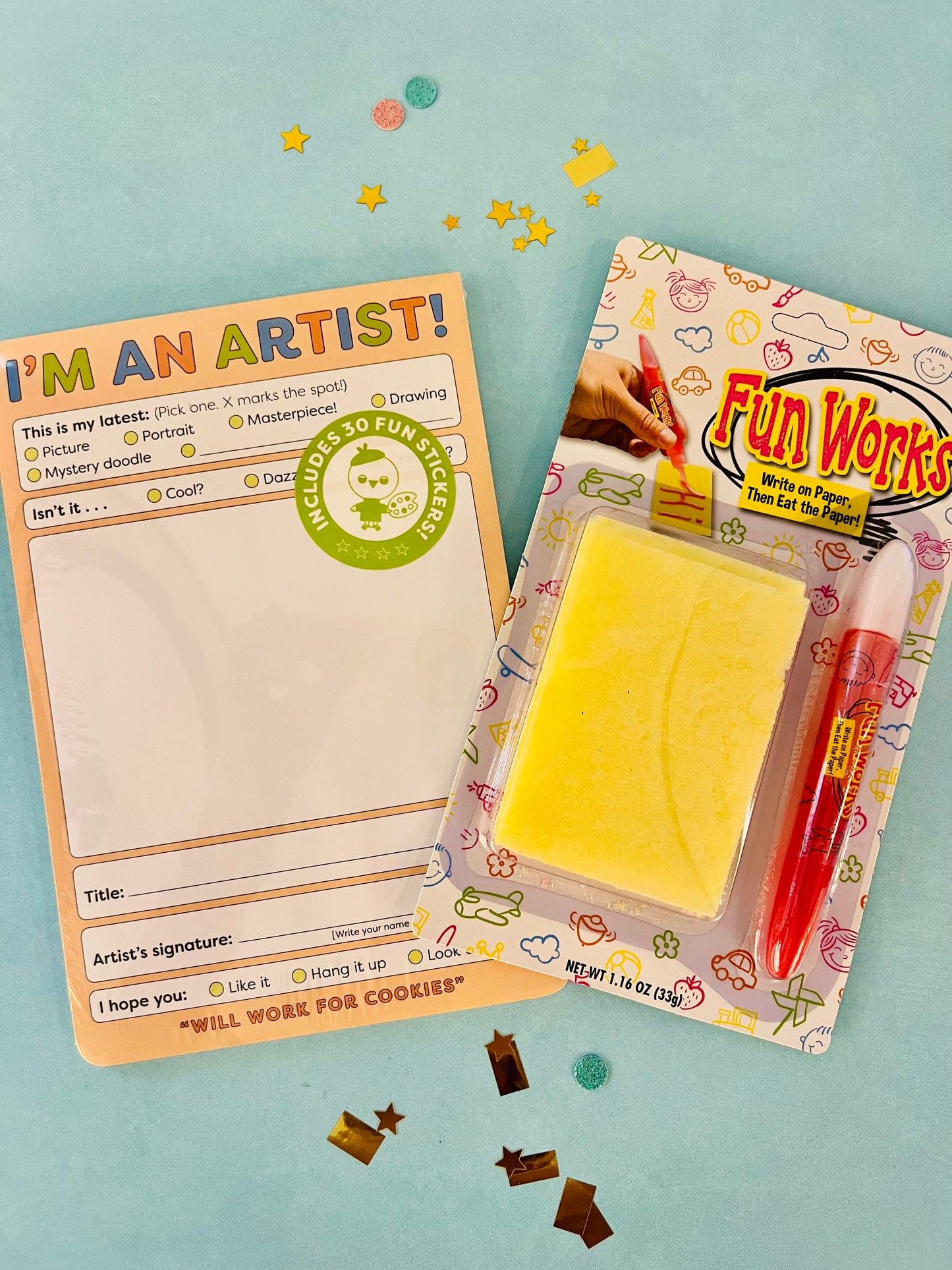 Pre-Made I'm An Artist Party Favor Set that includes edible candy paper and artist notepad 