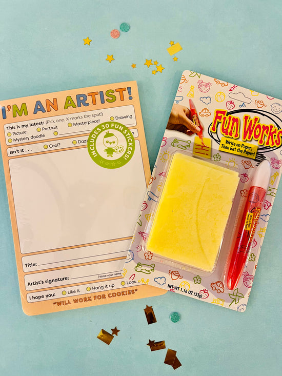 Pre-Made I'm An Artist Party Favor Set that includes edible candy paper and artist notepad 