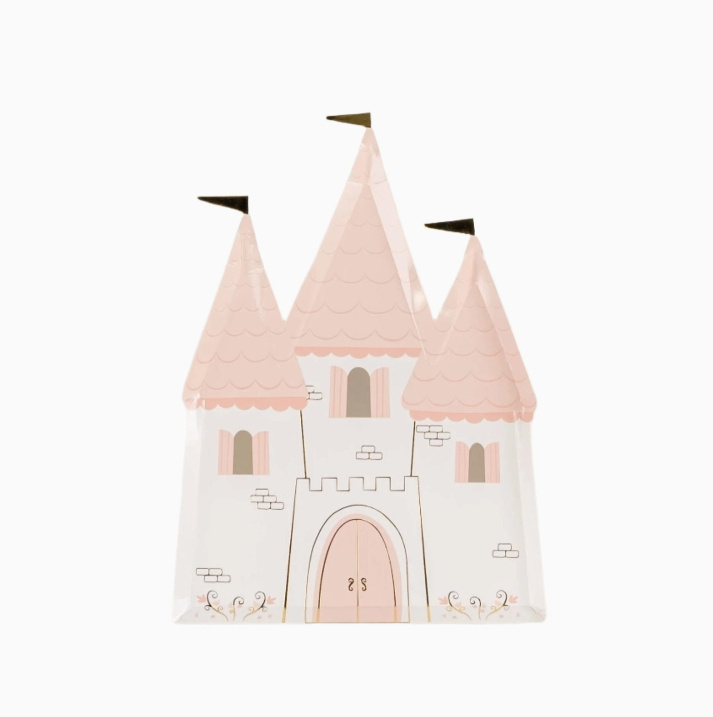 Pink castle-shaped pillow on a white background