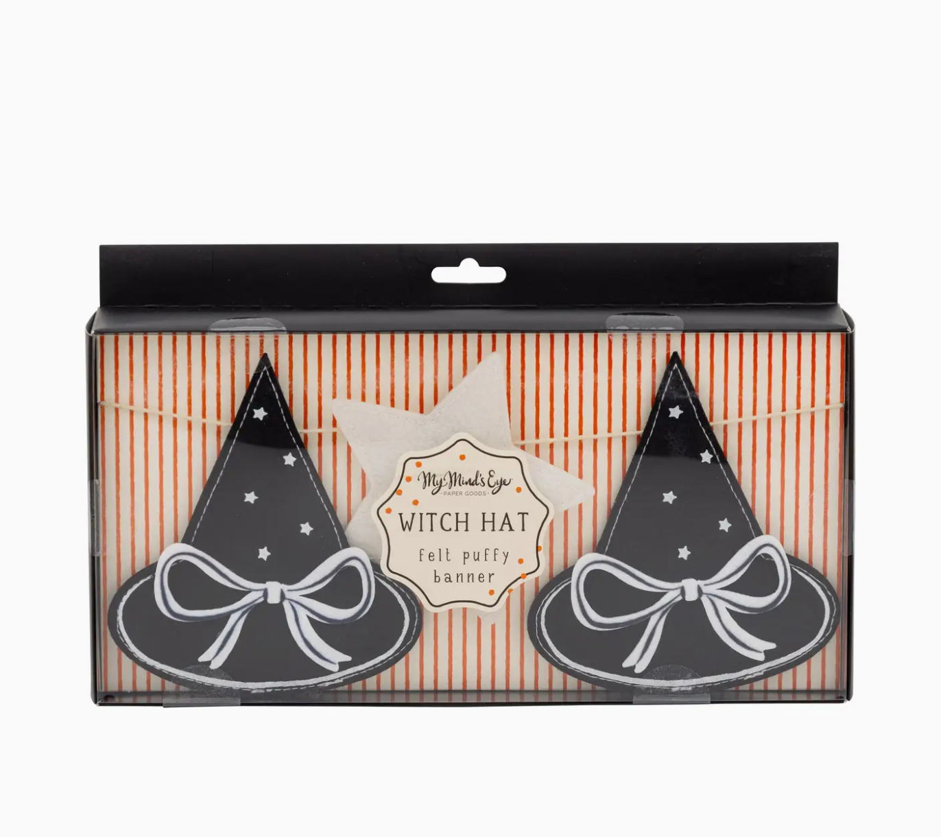 Witch hats with bows in packaging on a white background