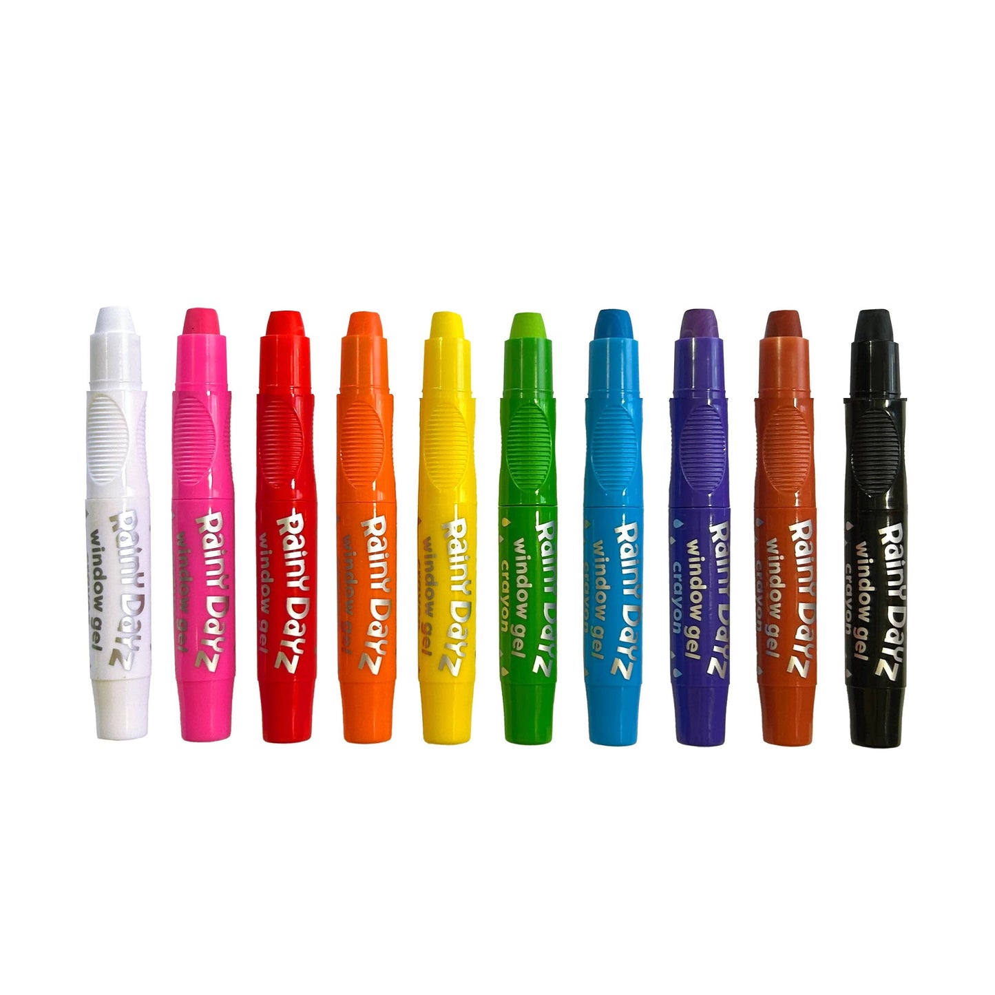 Set of colorful markers with 'Rainy Day' branding on a white background