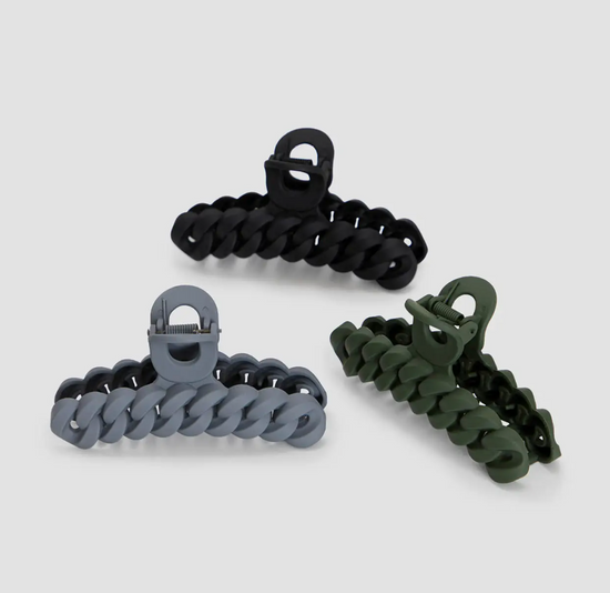 Eco-Friendly Chain Claw Clip 3pc Set - Black/Moss