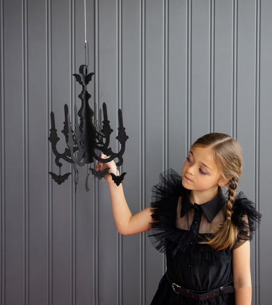 Mystical Black Glittered Hanging Chandelier