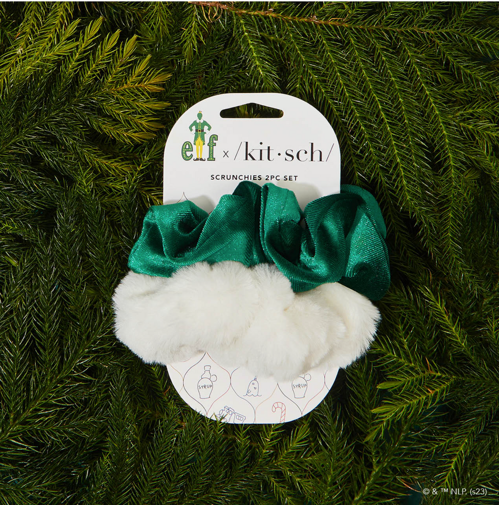
            
                Load image into Gallery viewer, Elf X Kitsch Scrunchies 2pc - White &amp;amp; Green
            
        