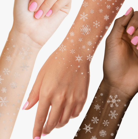 Load image into Gallery viewer, Winter Frost Holiday Metallic Silver Temporary Tattoo Pack

